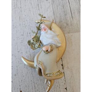 Santa Moon ornament glitter gold Xmas tree